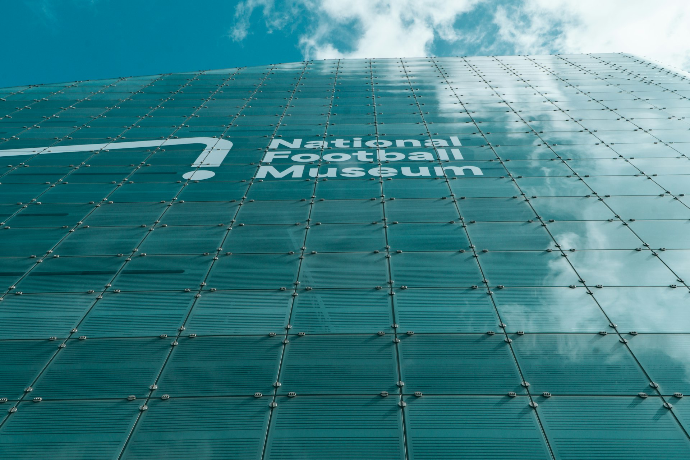 National football museum exterior with glass facade